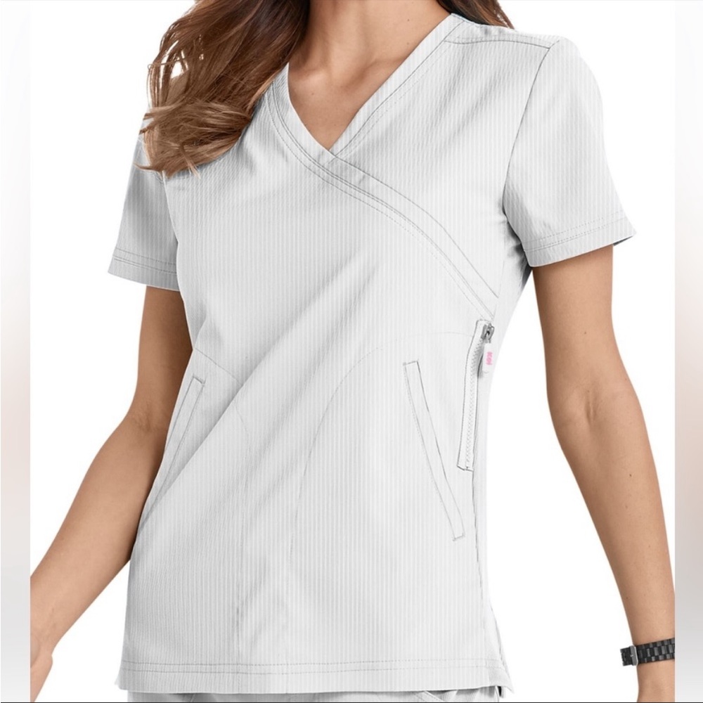 Koi white scrub top with zipper